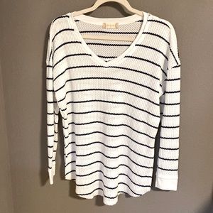 Altar’d State white with black stripe, waffle weave, v-neck long sleeve top